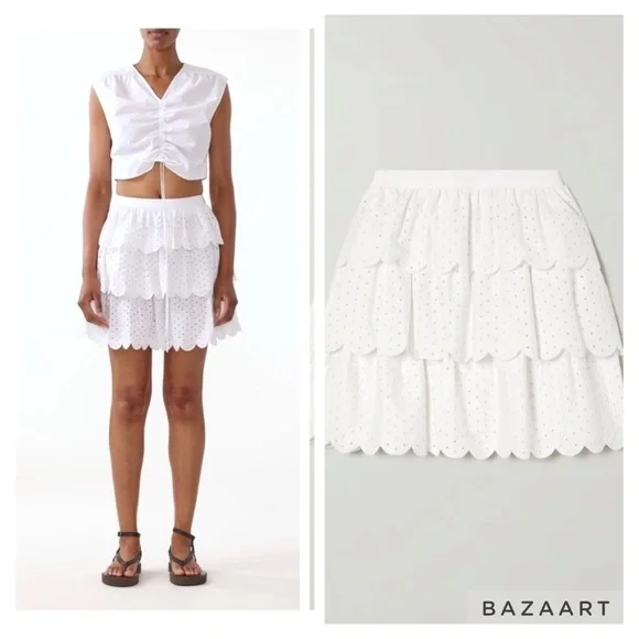 Brand New Jason Wu Scalloped Tiered Eyelet Mini Skirt I’m White Size 2 - Picture 12 of 12